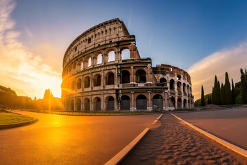 Fototapeta na wymiar The Roman colosseum at sunset in Rome, Italy