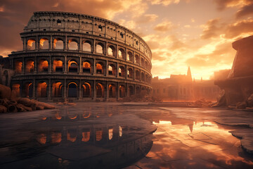 The Roman colosseum at sunset in Rome, Italy