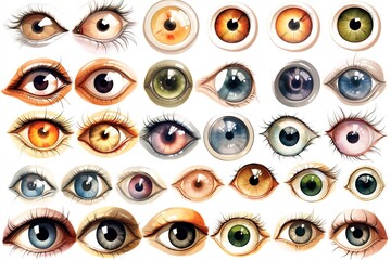 set of drawn eyes isolated on white background. Generated by AI.