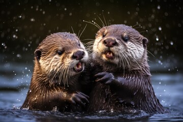 Obraz premium Playful Otter Families