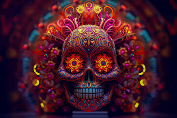 Naklejka premium Day of the Dead,background with skull, generative ai 