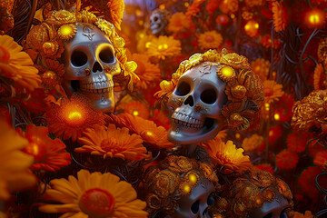 Day of the Dead,background with skull, generative ai 