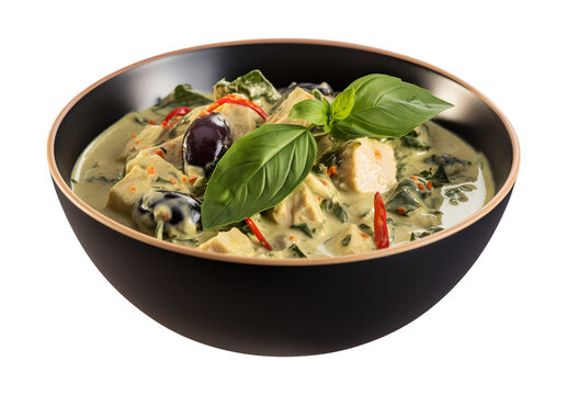 Green curry on transparent background. Generative AI.
