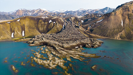 Highlands of Iceland - Landmannalaugar and volcanic field in lake Frostastaðavatn