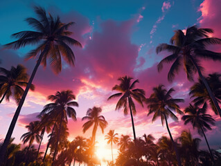 Obraz na płótnie Canvas Tropical Palms Vibrant Sky created with Generative AI Technology, ai, generative