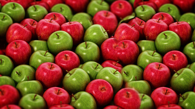 Stack of fresh green and red apples. 3D illustration