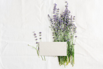 Blank card mockup, lavender flowers.