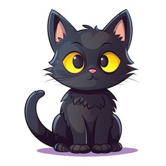 cute black cat isolated on a white background cartoon style