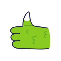 Thumbs up. The green hand of a crocodile or dinosaur in the thumb up. isolated illustration.