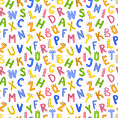 Seamless children's pattern with colorful funny letters. illustration background.