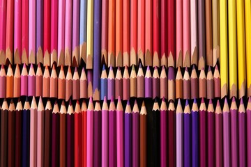 Colorful wooden pencils neatly aligned in rows. Back to school concept. Artsy design. Illustration. Generative AI 