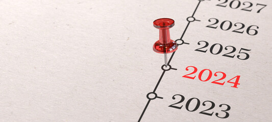Year 2024 marked with a red pin on a timeline