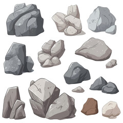 Image of stones or rubble pile. Isolated gray rough granite.
