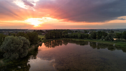 Fototapeta premium View of the lake at sunset, Poland.
