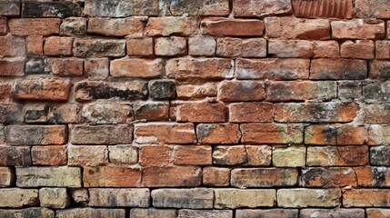 Detailed texture of a brick wall aged by time