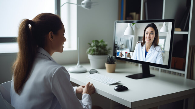 A medical worker conducting a telemedicine consultation, using video conferencing technology to provide remote healthcare services Generative AI