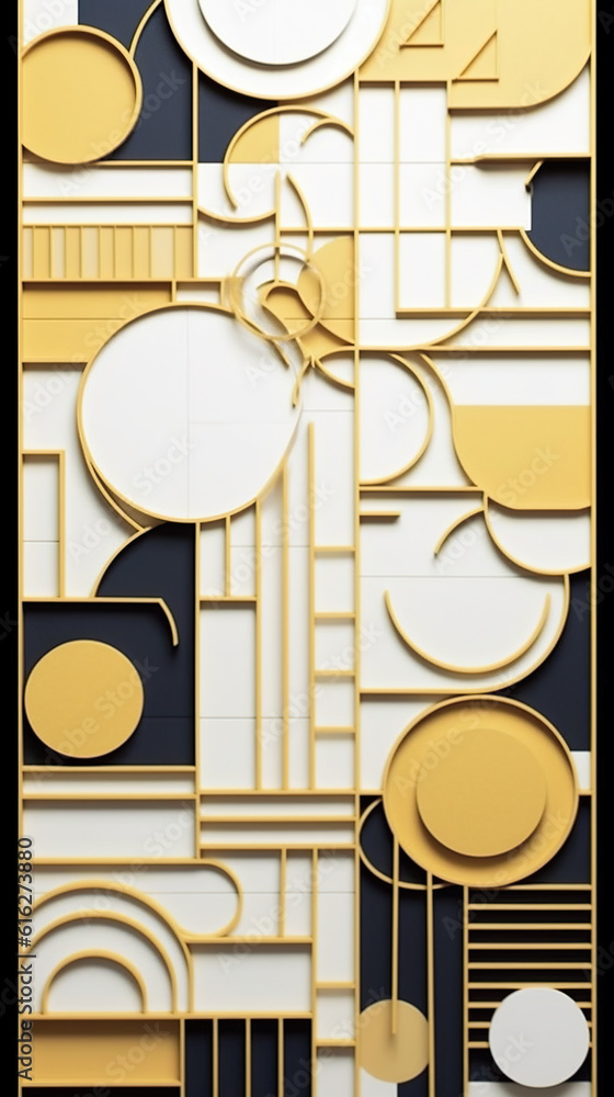 Poster a wall that has a bunch of different shapes on it. generative ai.