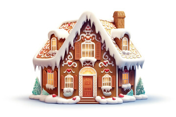 A gingerbread house with snow on the roof. Generative AI. - obrazy, fototapety, plakaty
