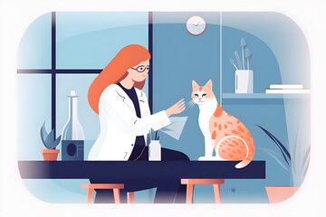  Flat vector illustration cat visiting vet for regular checkup 