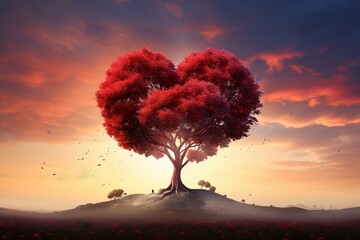 Red heart shaped tree | Generative AI