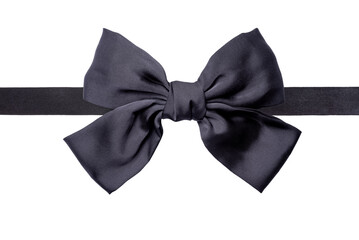 Black satin bow on a white isolated background