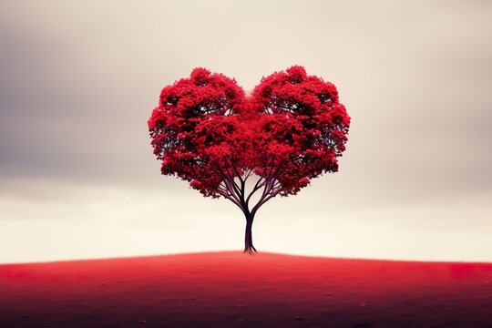 Red heart shaped tree | Generative AI