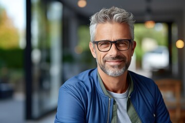 Smiling bearded attractive man looking at the camera