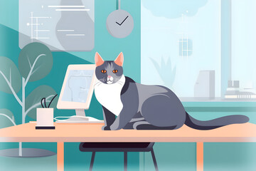  Flat vector illustration cat having ultrasound scan in vet office cat in veterinary clinic 