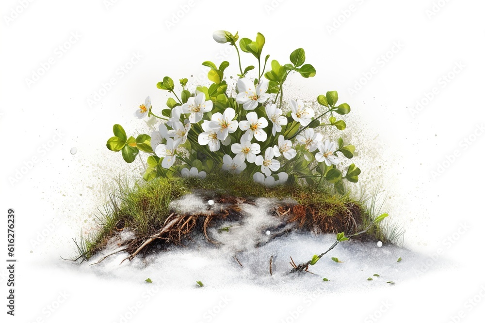 Poster spring snow isolated on white background. Generated by AI.