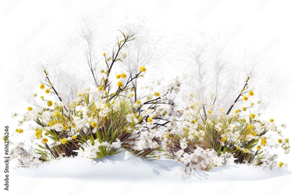 Poster spring snow isolated on white background. Generated by AI.