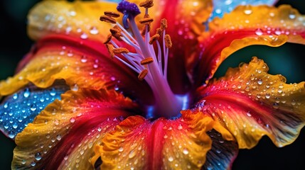 Macro shot of a vividly colored exotic flower