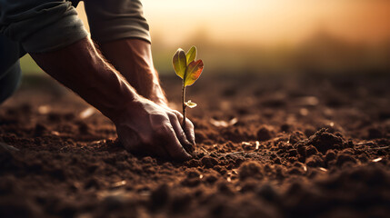 Farmer's hand planting seed in soil, --aspect 16:9