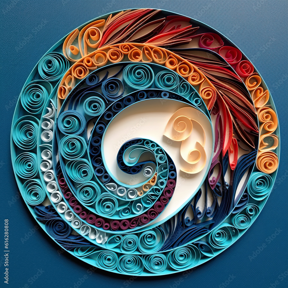 Poster a colorful paper plate with a spiral design on it. generative ai.