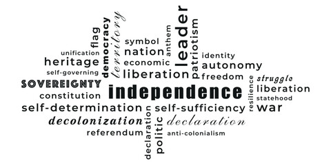 Independence Typography Cloud in Black and White  - obrazy, fototapety, plakaty