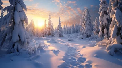 Fototapeten Serene winter landscape covered in fresh snow © Benjamin