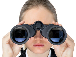 Young Businesswoman Looking Through Binoculars - Isolated