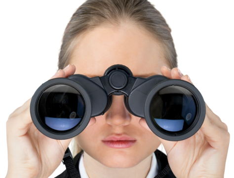 Young Businesswoman Looking Through Binoculars - Isolated