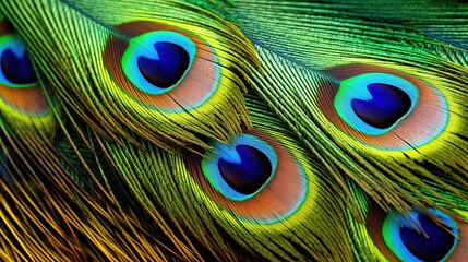 The vibrant colors of a peacock feather up close