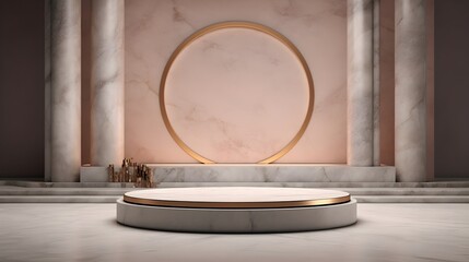 Obraz premium Empty stone pedestal background. Modern product display design. Luxury mockup template. Generative AI