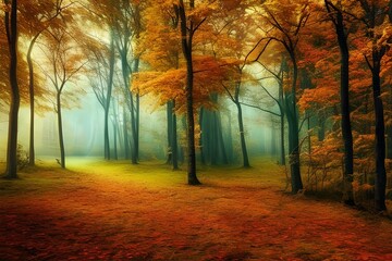 Autumn Forest  Background, Autumn Forest Landscape Background, Nature Background, Landscape Background, Generative AI