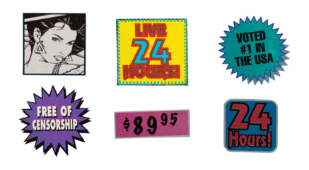 Cut out magazine vintage labels, price, words, stickers, letters, tags, sign and more, collection of different designs from vintage 90's magazine, png isolated on transparent background