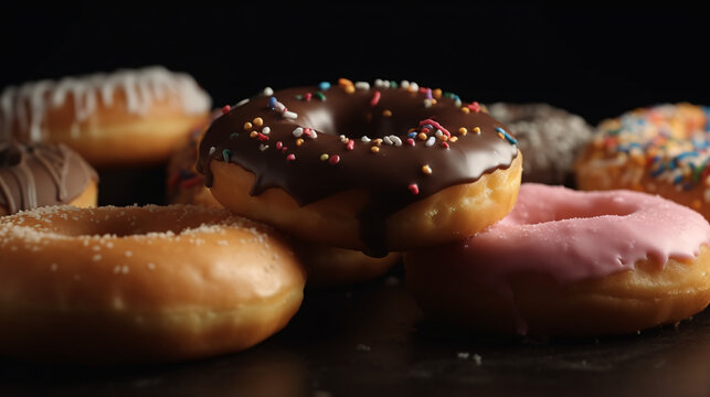 dounuts close up with black background generative ai