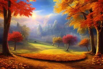 Autumn Background, Autumn Landscape Background, Fall Landscape, Nature Background, Landscape Background, Generative AI