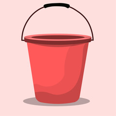 Red rose color bucket in flat style, vector illustration