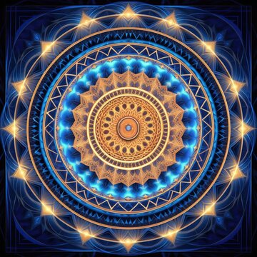Digital art of an intricate mandala design, composed of intricate patterns and symbols, evoking a sense of spiritual connection and transcendence
