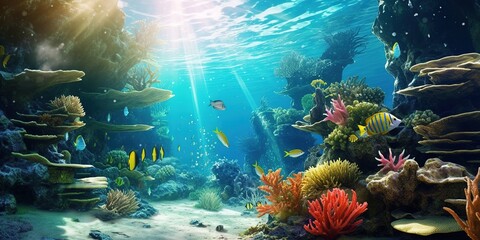 A virtual background showcasing an underwater paradise - obrazy, fototapety, plakaty