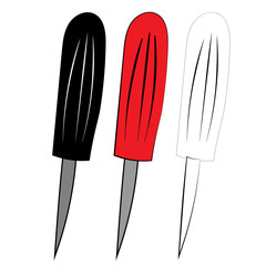 An illustration of an awl in black red and white