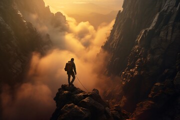 Fototapeta premium An ai generated climber at the summit