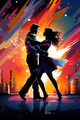 tanzendes Paar im Retro Disco Look. Hochkant. Hochformat. Generative Ai.