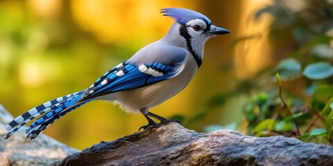 Blue jay perched in front of a beautiful background